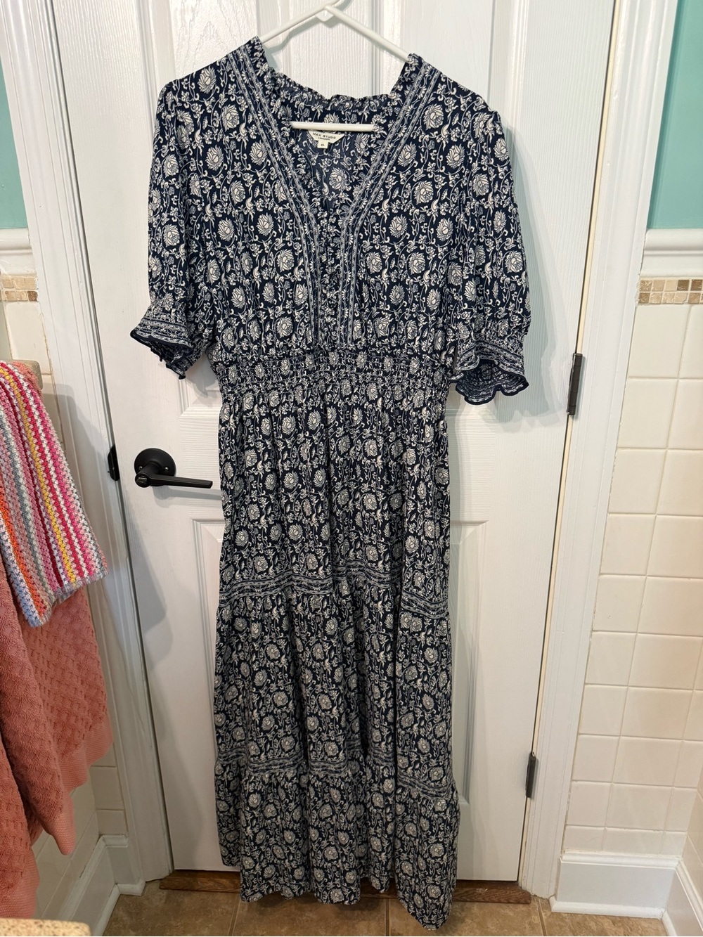 Max Studio Navy and Cream Bohemian Floral Maxi Dress